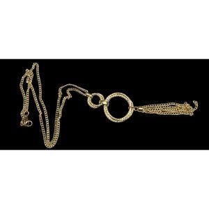 Elegant Double Ring Tassel Gold Tone Pendant Necklace